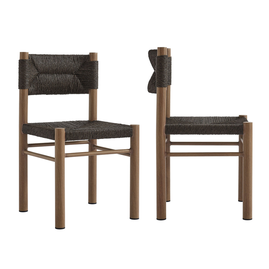 Loft Outdoor Patio Rattan and Aluminum Dining Side Chairs Set of 2 in Walnut