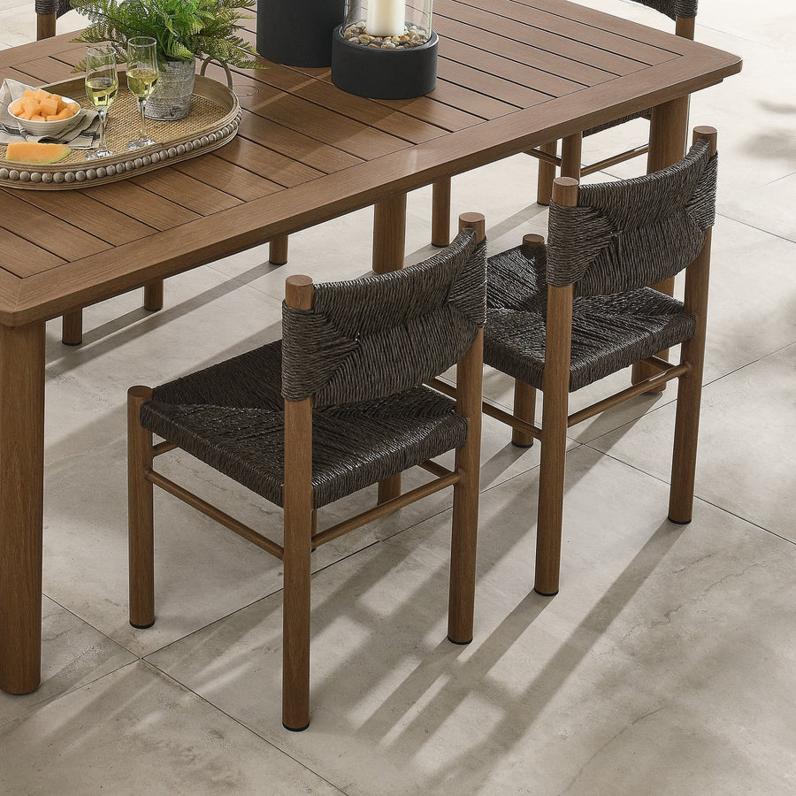 Loft Outdoor Patio Rattan and Aluminum Dining Side Chairs Set of 2 in Walnut