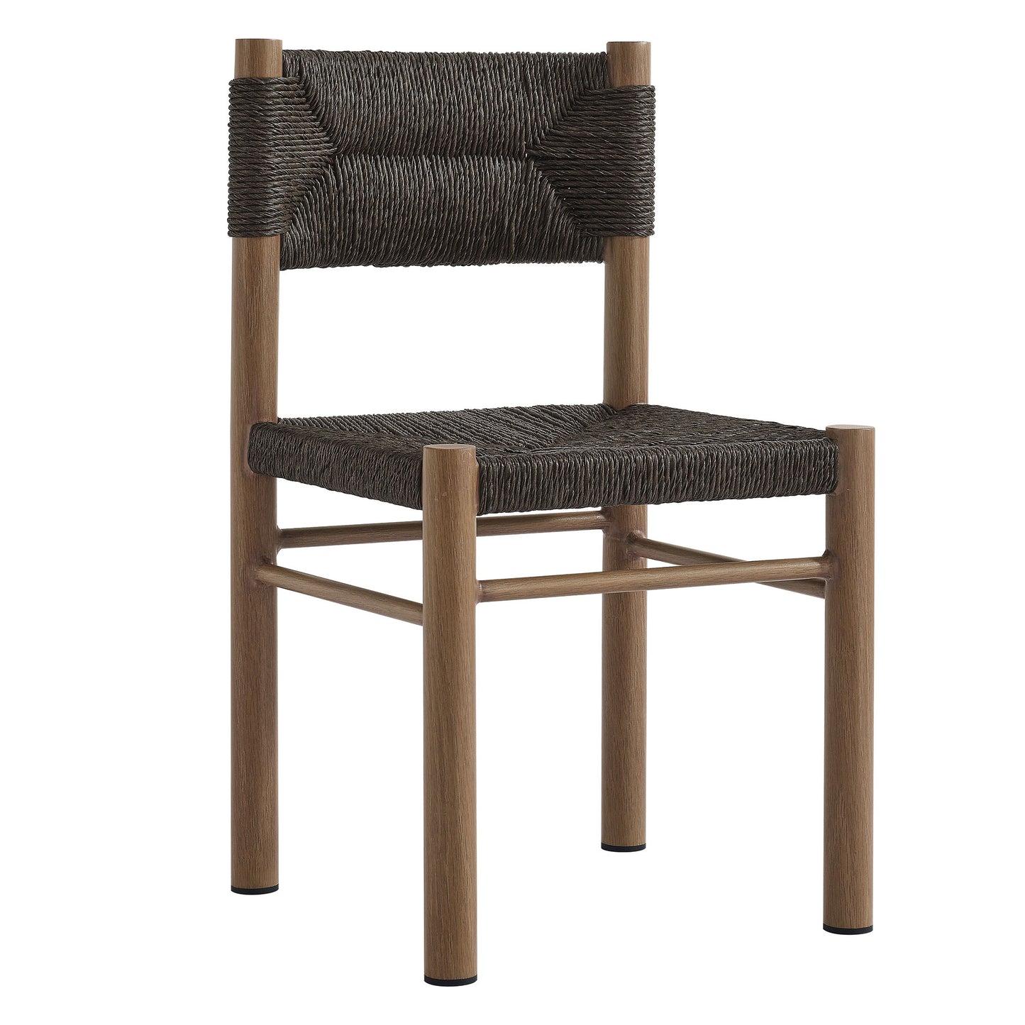 Loft 7-Piece Rectangular Outdoor Patio Rattan and Aluminum Dining Table and Chairs Set in Walnut