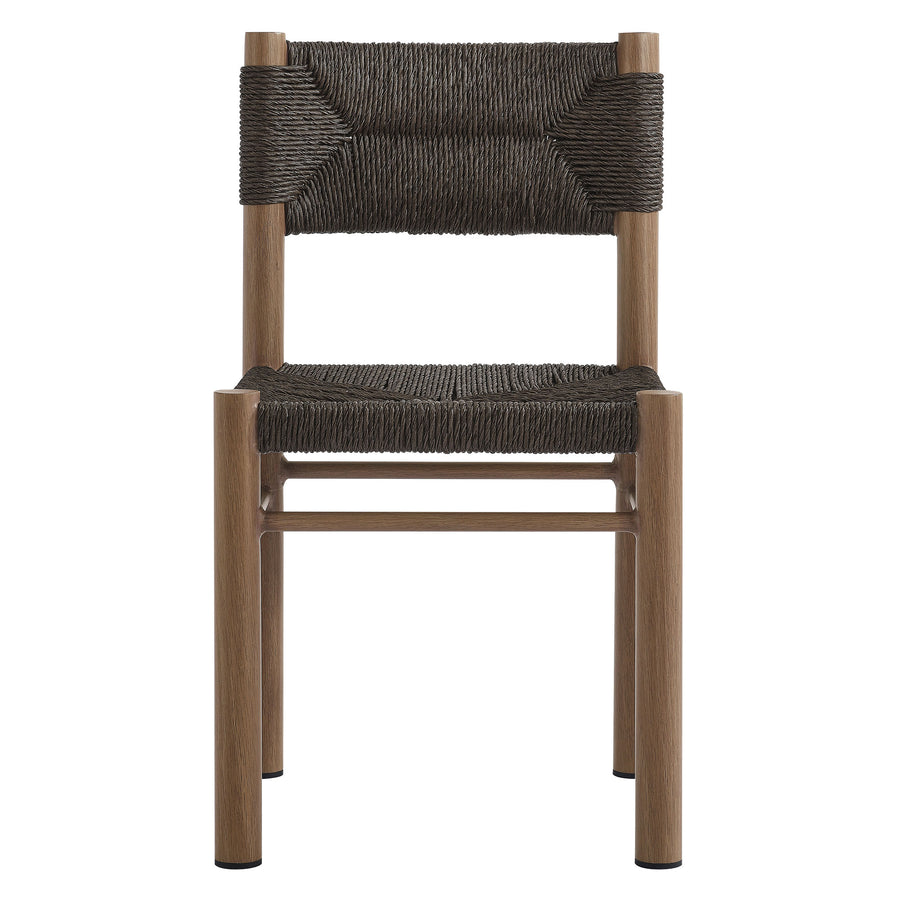 Loft 7-Piece Rectangular Outdoor Patio Rattan and Aluminum Dining Table and Chairs Set in Walnut