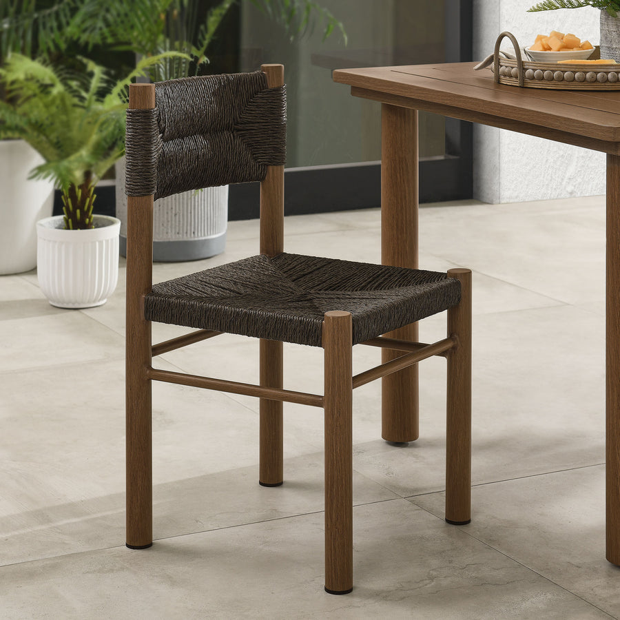 Loft Outdoor Patio Rattan and Aluminum Dining Side Chairs Set of 2 in Walnut