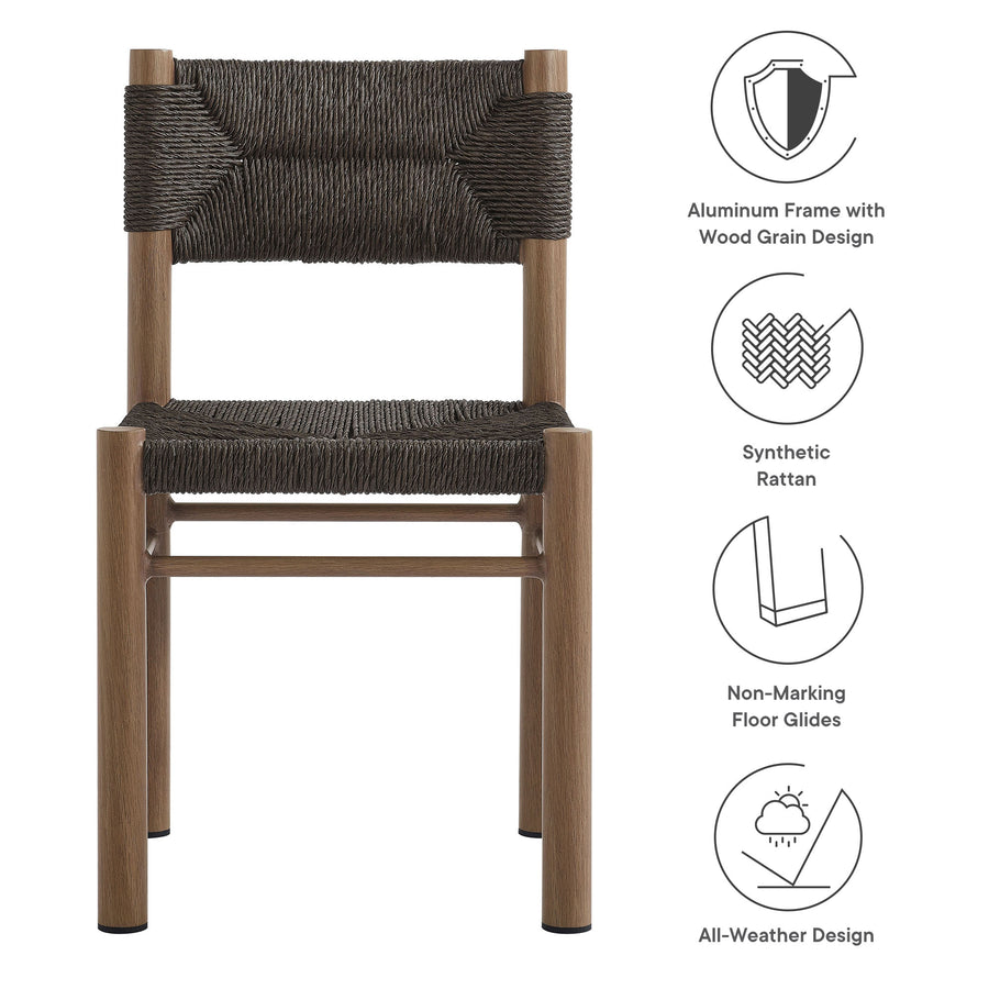 Loft Outdoor Patio Rattan and Aluminum Dining Side Chairs Set of 2 in Walnut