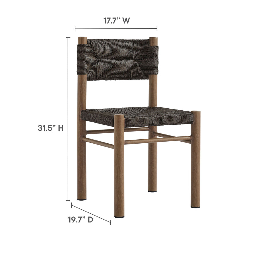 Loft 7-Piece Rectangular Outdoor Patio Rattan and Aluminum Dining Table and Chairs Set in Walnut