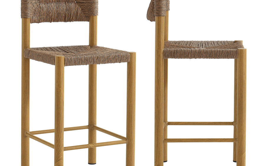 Loft Outdoor Patio Rattan and Aluminum Counter Stools Set of 2 in Natural