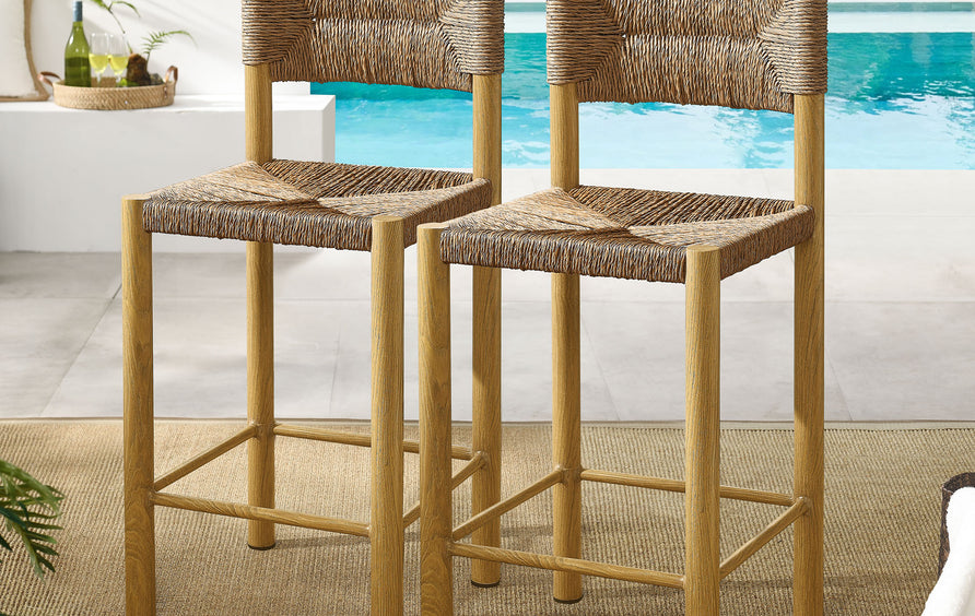 Loft Outdoor Patio Rattan and Aluminum Counter Stools Set of 2 in Natural