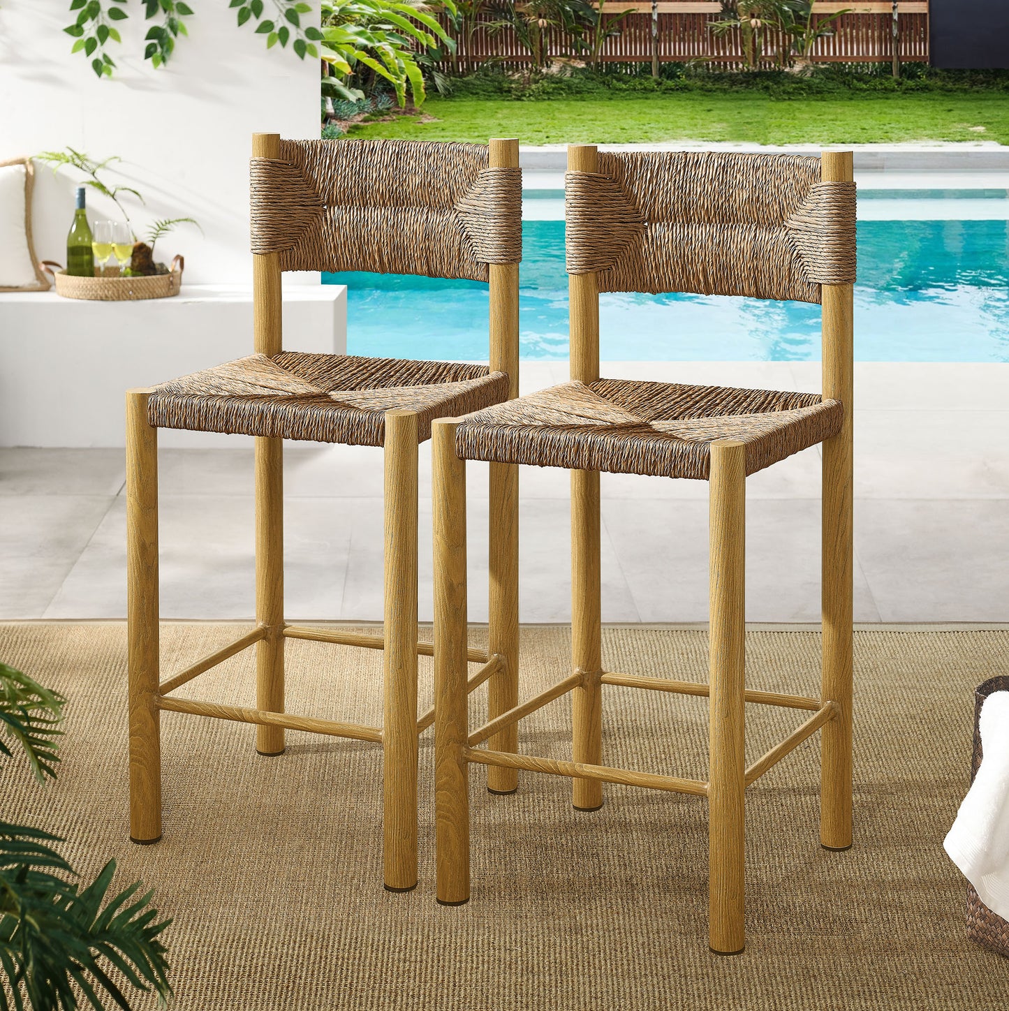 Parkland Outdoor Patio Rattan and Aluminum Counter Stools Set of 2 by Furniture For America