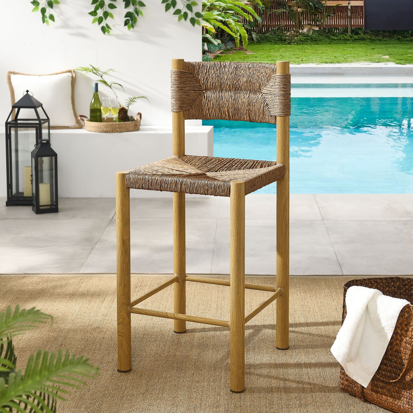 Parkland Outdoor Patio Rattan and Aluminum Counter Stools Set of 2 by Furniture For America