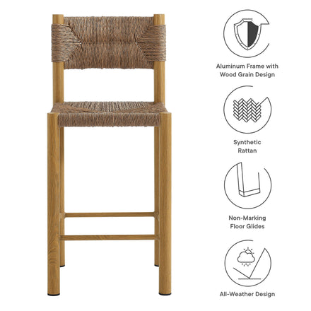 Parkland Outdoor Patio Rattan and Aluminum Counter Stools Set of 2 in Natural