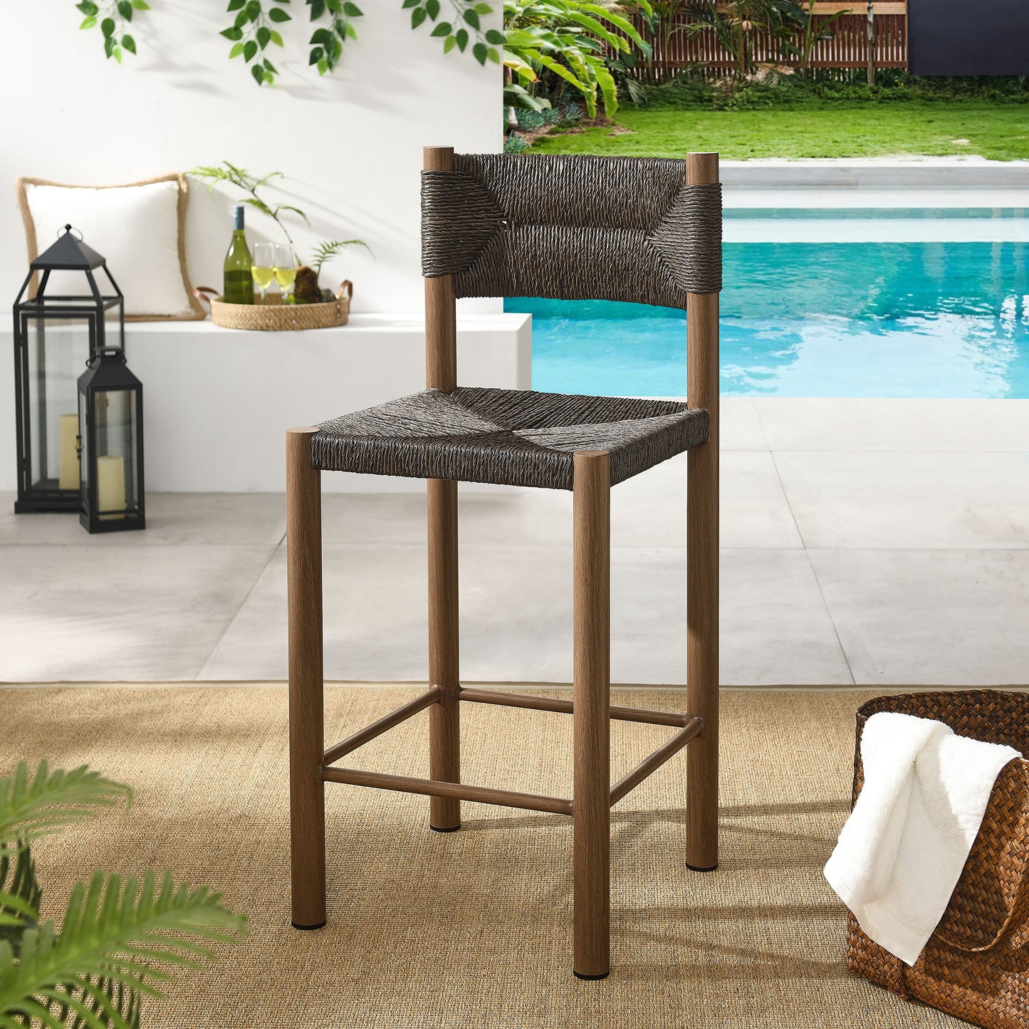 Parkland Outdoor Patio Rattan and Aluminum Counter Stools Set of 2 by Furniture For America