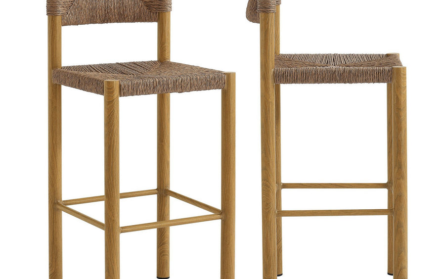 Loft Outdoor Patio Rattan and Aluminum Bar Stools Set of 2 in Natural