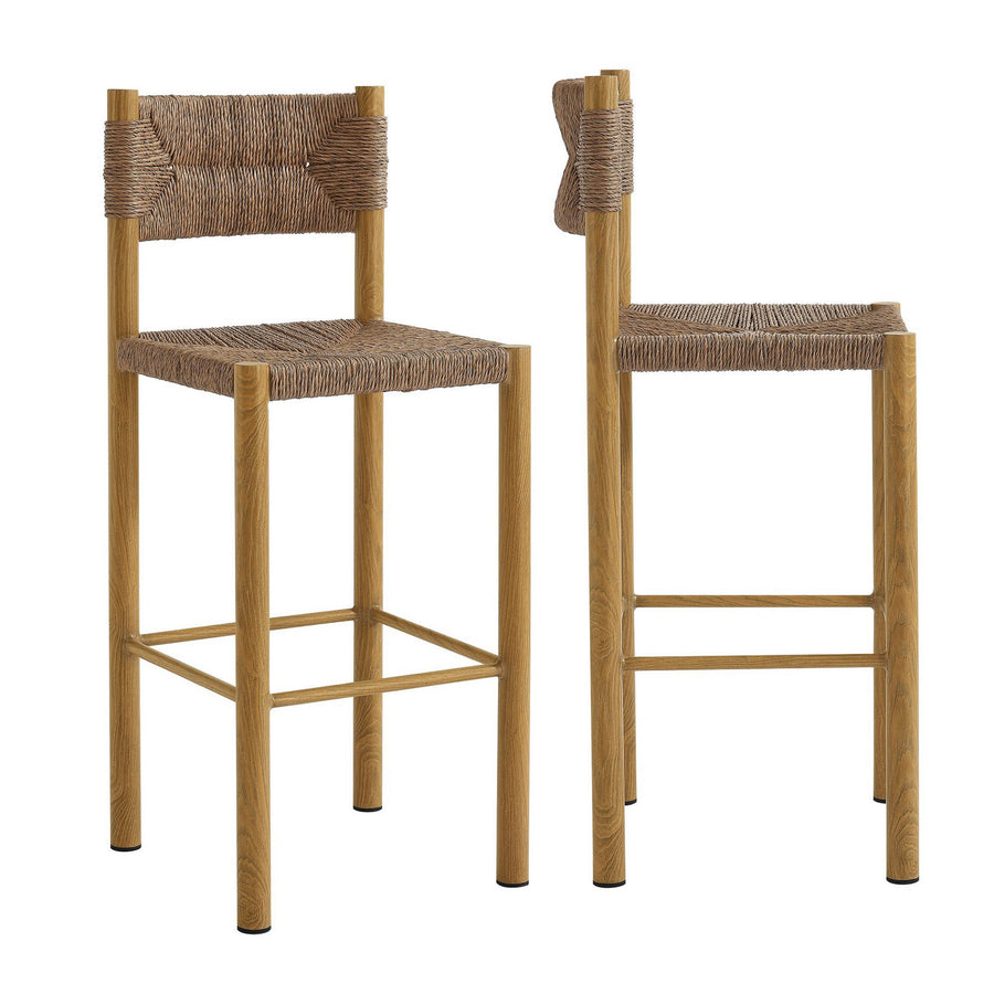 Loft Outdoor Patio Rattan and Aluminum Bar Stools Set of 2 in Natural