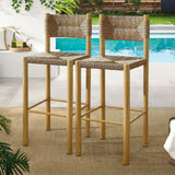 Loft Outdoor Patio Rattan and Aluminum Bar Stools Set of 2 in Natural