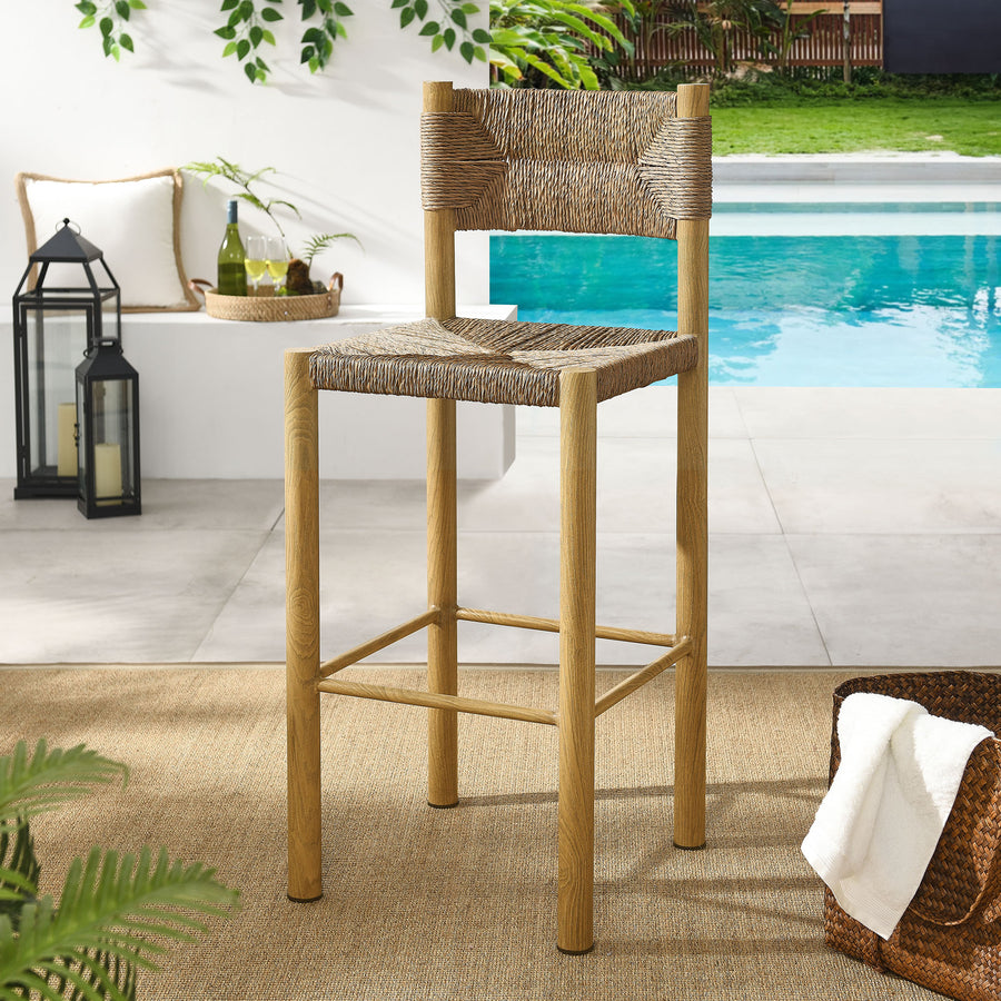 Loft Outdoor Patio Rattan and Aluminum Bar Stools Set of 2 in Natural