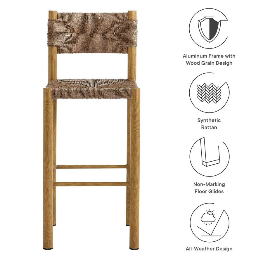 Loft Outdoor Patio Rattan and Aluminum Bar Stools Set of 2 in Natural