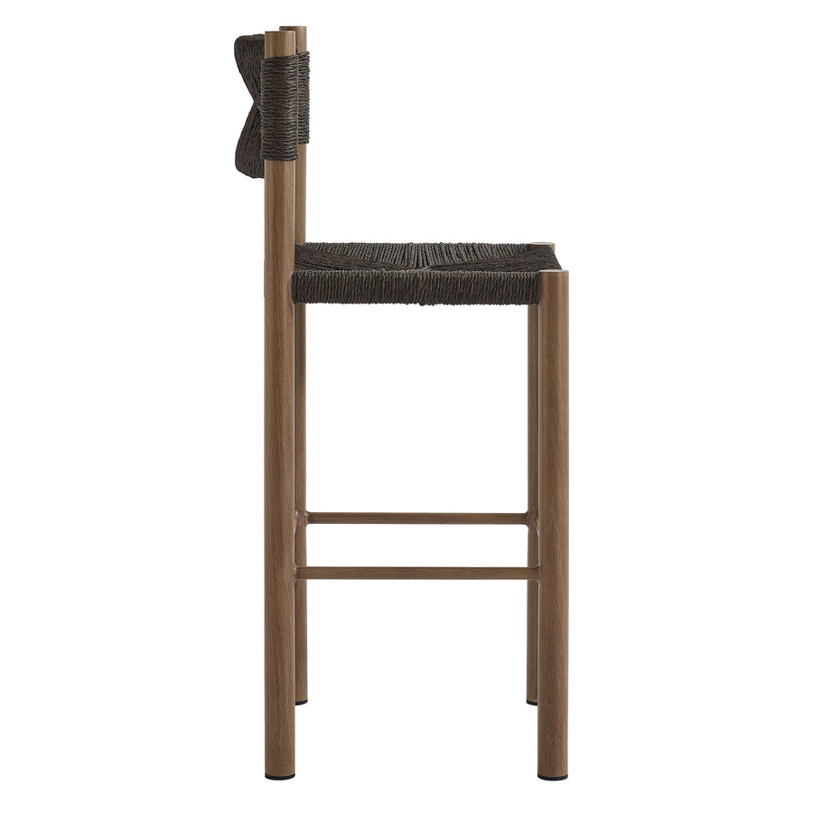 Loft Outdoor Patio Rattan and Aluminum Bar Stools Set of 2 in Walnut