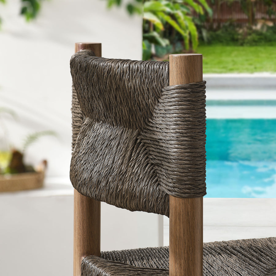 Loft Outdoor Patio Rattan and Aluminum Bar Stools Set of 2 in Walnut