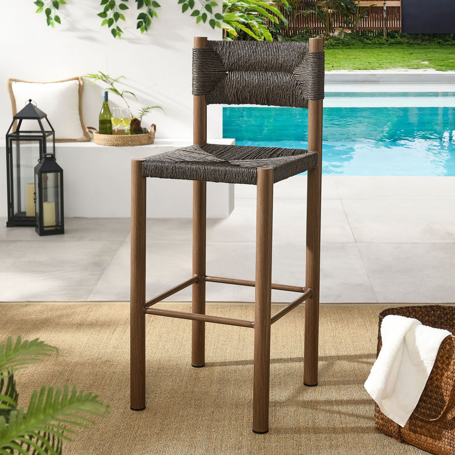 Loft Outdoor Patio Rattan and Aluminum Bar Stools Set of 2 in Walnut