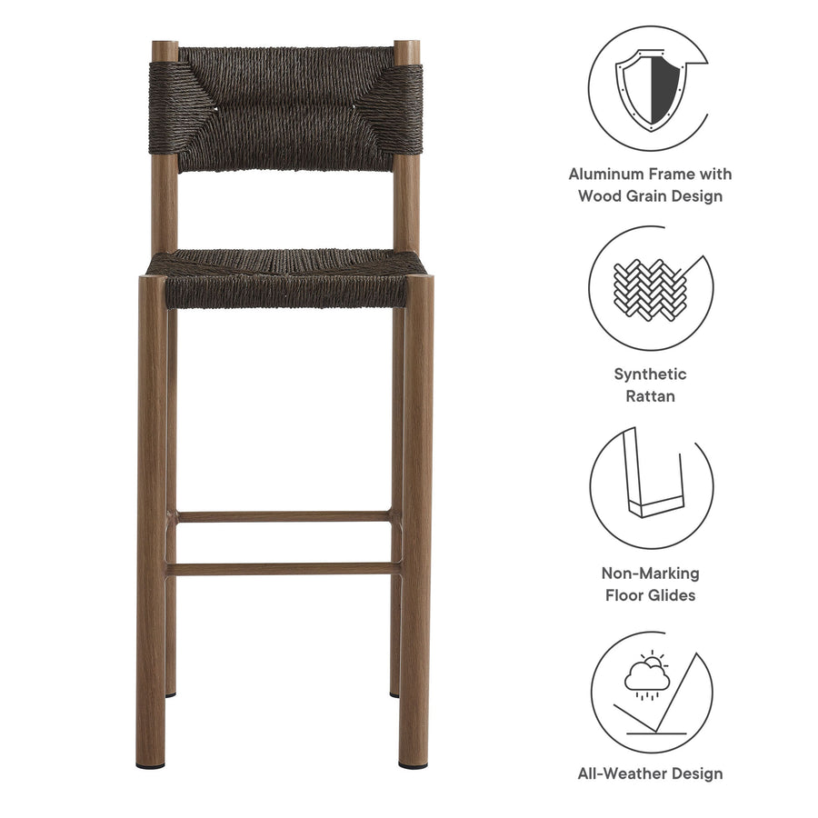 Loft Outdoor Patio Rattan and Aluminum Bar Stools Set of 2 in Walnut