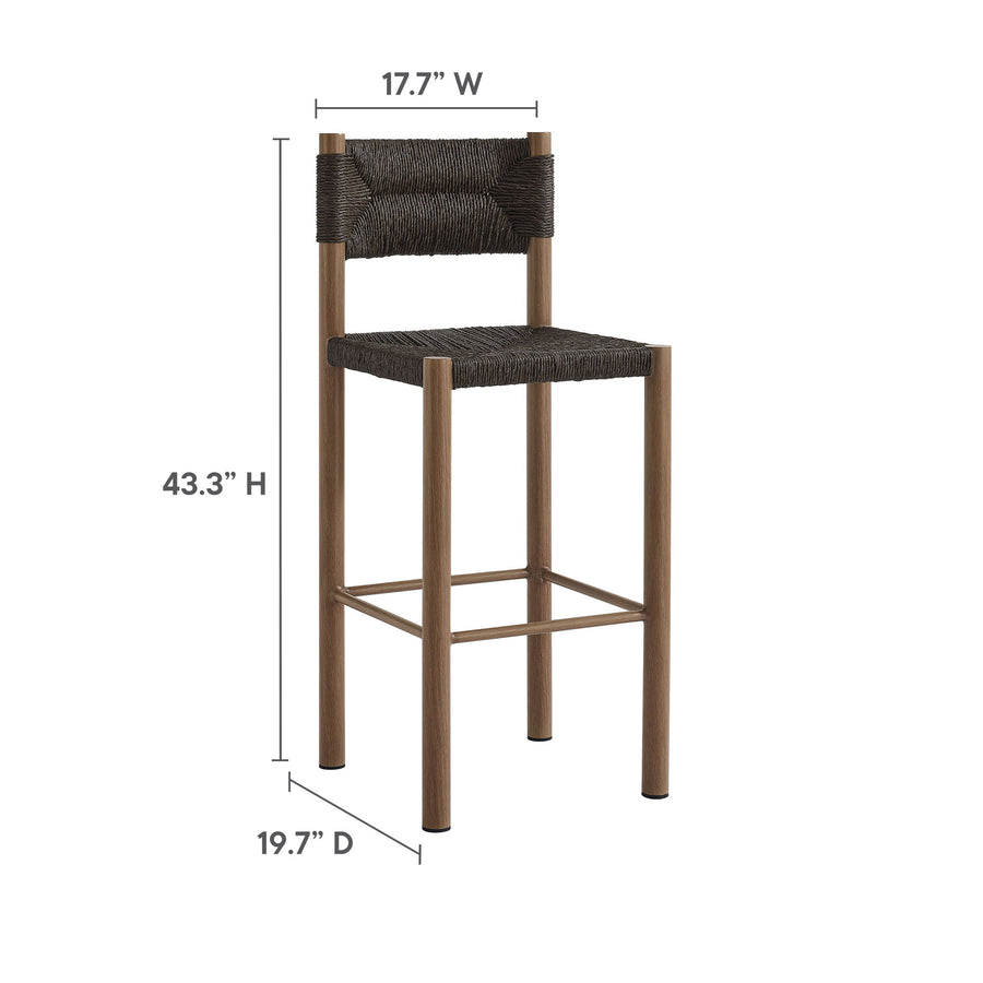 Loft Outdoor Patio Rattan and Aluminum Bar Stools Set of 2 in Walnut