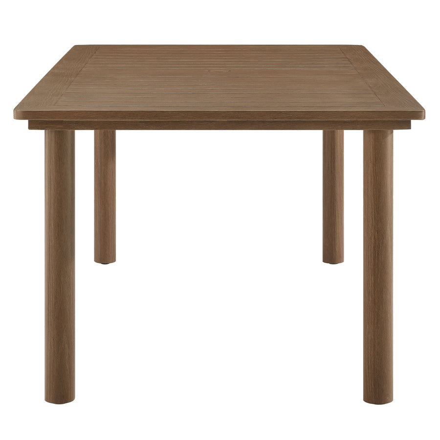 Loft 7-Piece Rectangular Outdoor Patio Rattan and Aluminum Dining Table and Chairs Set in Walnut