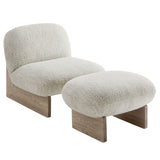 Sitges Boucle Fabric Accent Chair and Ottoman Set in Pearl Oak