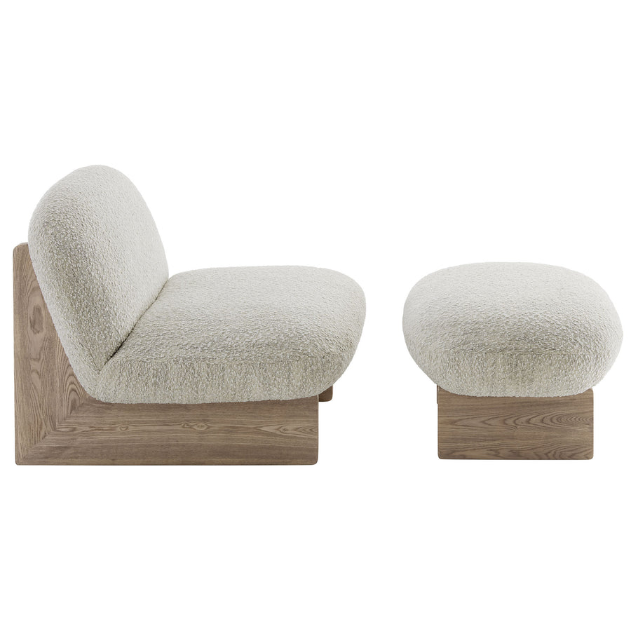 Sitges Boucle Fabric Accent Chair and Ottoman Set in Pearl Oak