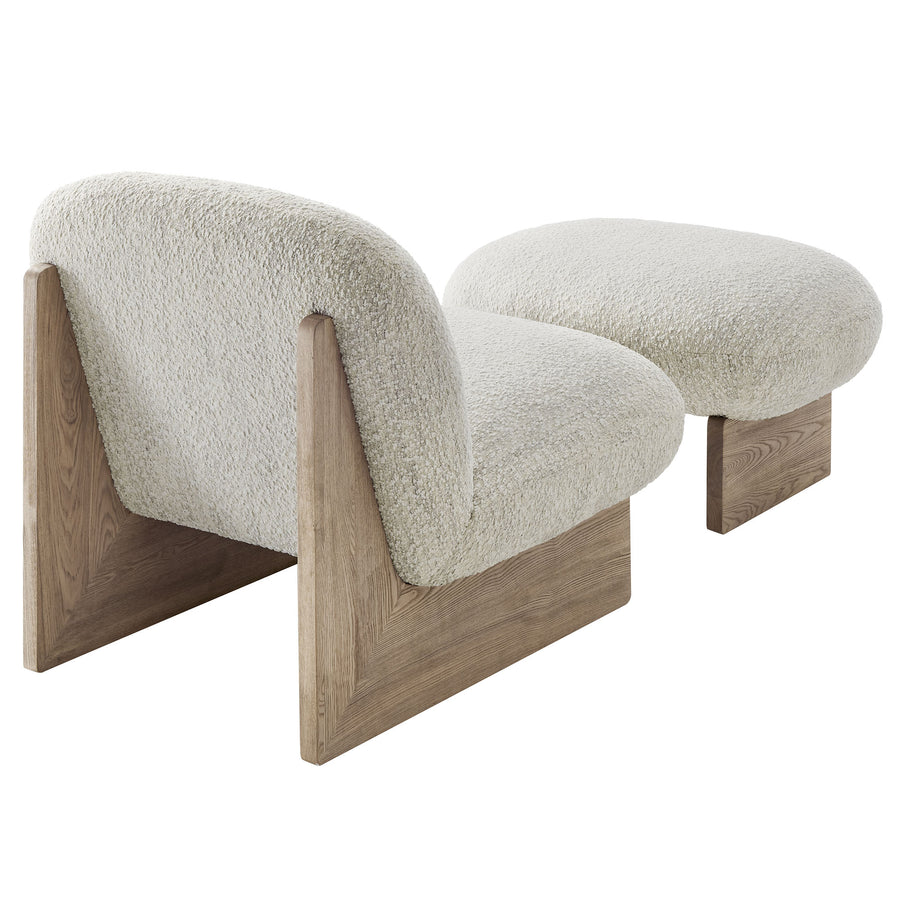 Sitges Boucle Fabric Accent Chair and Ottoman Set in Pearl Oak