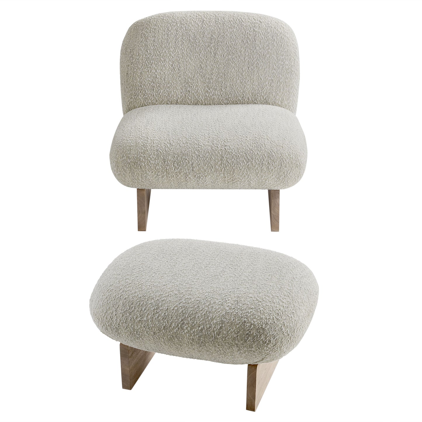 Loyal Boucle Fabric Accent Chair and Ottoman Set by Furniture For America