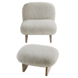 Sitges Boucle Fabric Accent Chair and Ottoman Set in Pearl Oak
