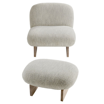 Loyal Boucle Fabric Accent Chair and Ottoman Set by Furniture For America