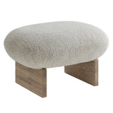 Sitges Boucle Fabric Accent Chair and Ottoman Set in Pearl Oak
