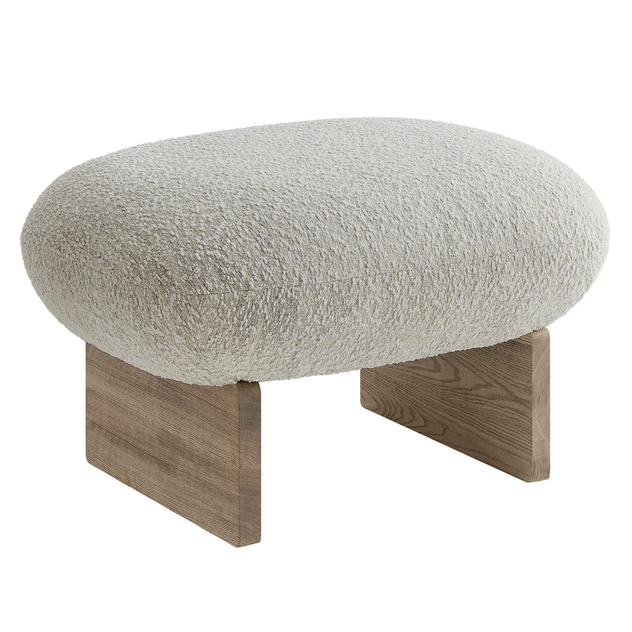 Sitges Boucle Fabric Accent Chair and Ottoman Set in Pearl Oak