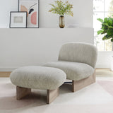Sitges Boucle Fabric Accent Chair and Ottoman Set in Pearl Oak