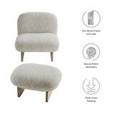 Sitges Boucle Fabric Accent Chair and Ottoman Set in Pearl Oak