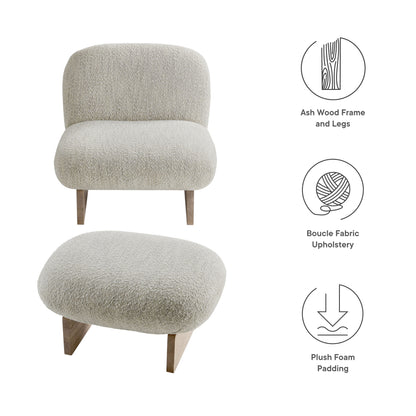 Loyal Boucle Fabric Accent Chair and Ottoman Set by Furniture For America