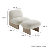 Sitges Boucle Fabric Accent Chair and Ottoman Set in Pearl Oak