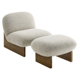 Sitges Boucle Fabric Accent Chair and Ottoman Set in River Rock Walnut
