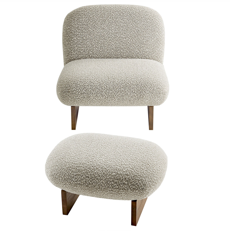 Sitges Boucle Fabric Accent Chair and Ottoman Set in River Rock Walnut