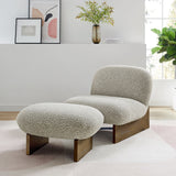 Sitges Boucle Fabric Accent Chair and Ottoman Set in River Rock Walnut