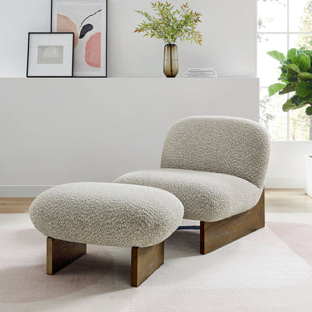 Loyal Boucle Fabric Accent Chair and Ottoman Set in River Rock Walnut