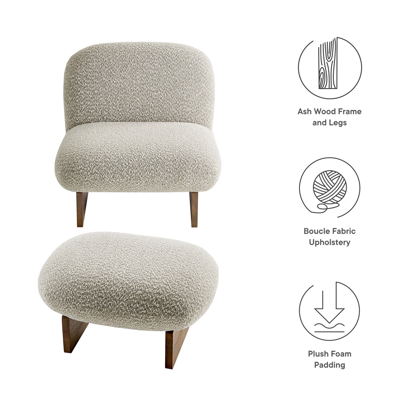 Loyal Boucle Fabric Accent Chair and Ottoman Set by Furniture For America