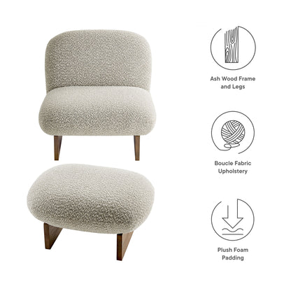 Loyal Boucle Fabric Accent Chair and Ottoman Set by Furniture For America