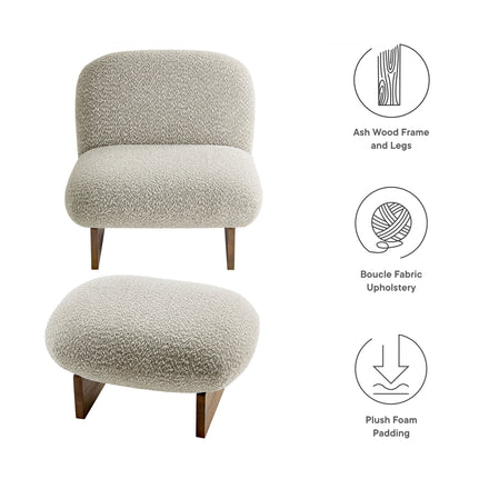 Loyal Boucle Fabric Accent Chair and Ottoman Set in River Rock Walnut