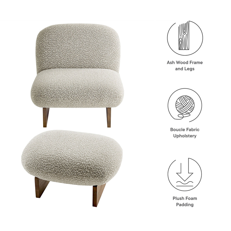 Sitges Boucle Fabric Accent Chair and Ottoman Set in River Rock Walnut