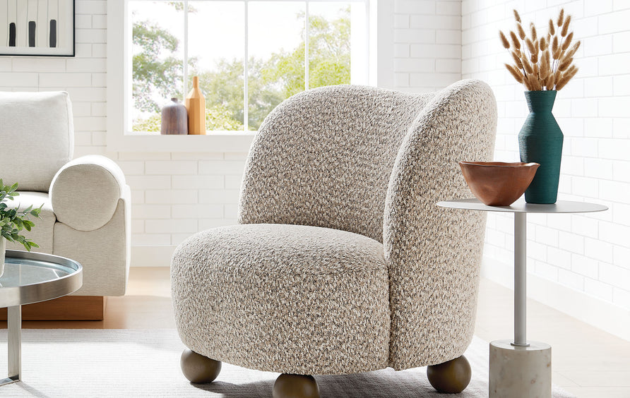 Quillan Boucle Fabric Accent Chair in Coral Walnut