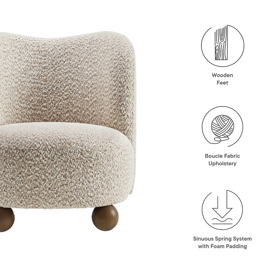 Quillan Boucle Fabric Accent Chair in Coral Walnut