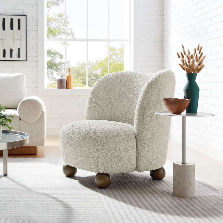 Quillan Boucle Fabric Accent Chair in Pearl Walnut