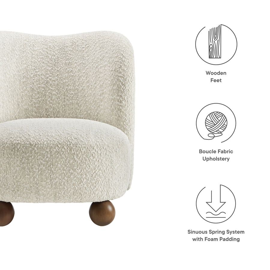 Quillan Boucle Fabric Accent Chair in Pearl Walnut