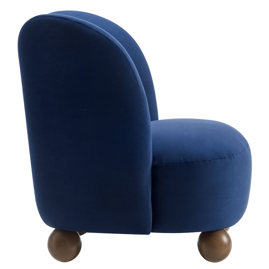 Quillan Performance Velvet Accent Chair in Midnight Blue Walnut