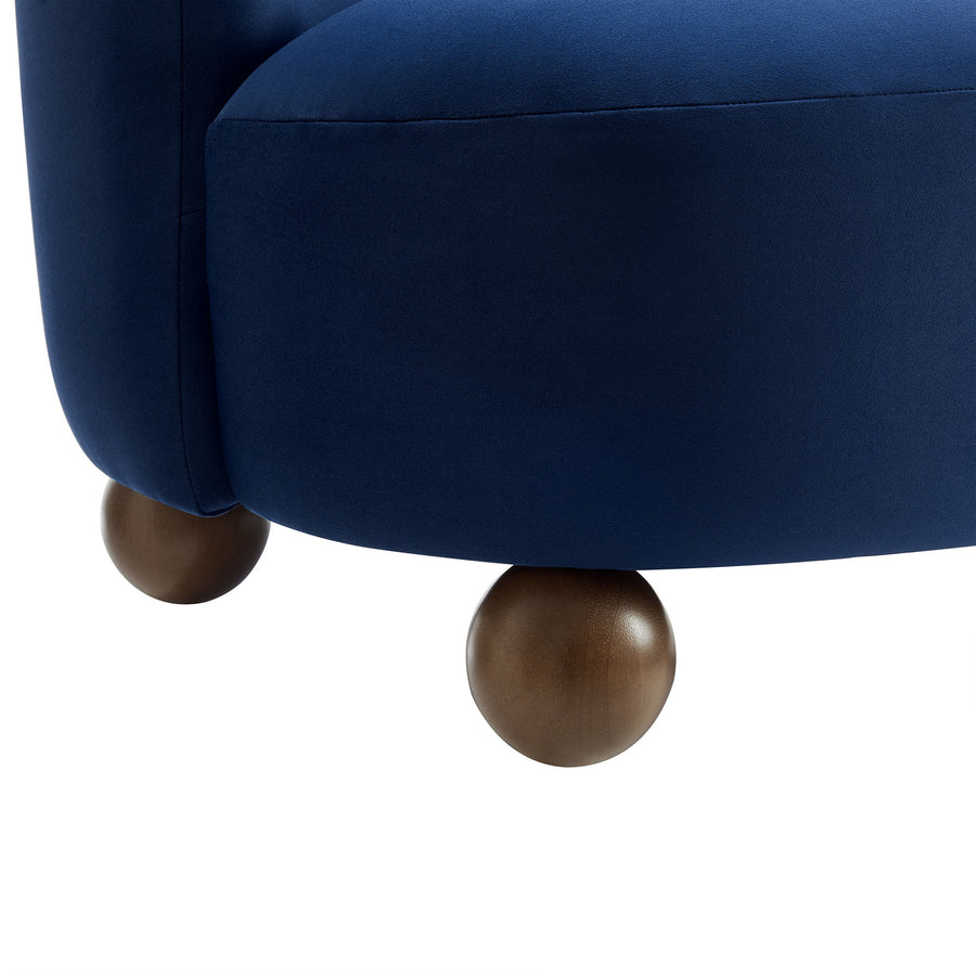 Quillan Performance Velvet Accent Chair in Midnight Blue Walnut
